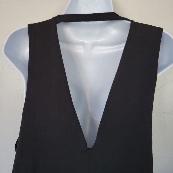 Good Luck Gem XS Black Tuxedo Collar Dress Mini Deep V-neck Plunge Open Back - Picture 5 of 7